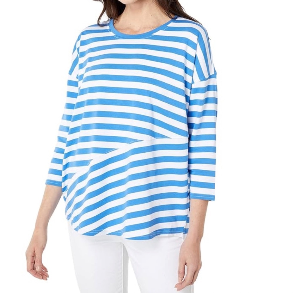 Vineyard Vines Tide Blue White Pieced Striped Deluxe Pullover Drop Sleeve Tee S
